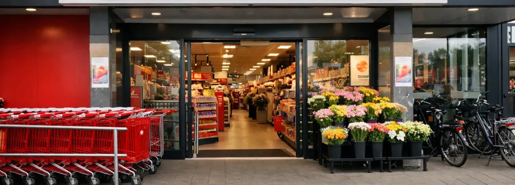 Ingang van Dirk van den Broek supermarkt in Soest overdag.