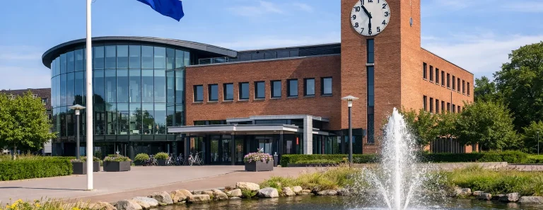 Vooraanzicht van het stadhuis in Soest op een zonnige dag.