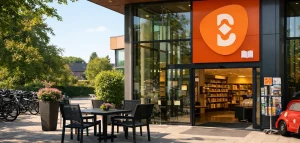Moderne bibliotheek in Soest met glazen entree en terras