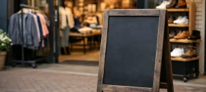 Winkelentree in Soest met leeg stoepbord voor openingstijden