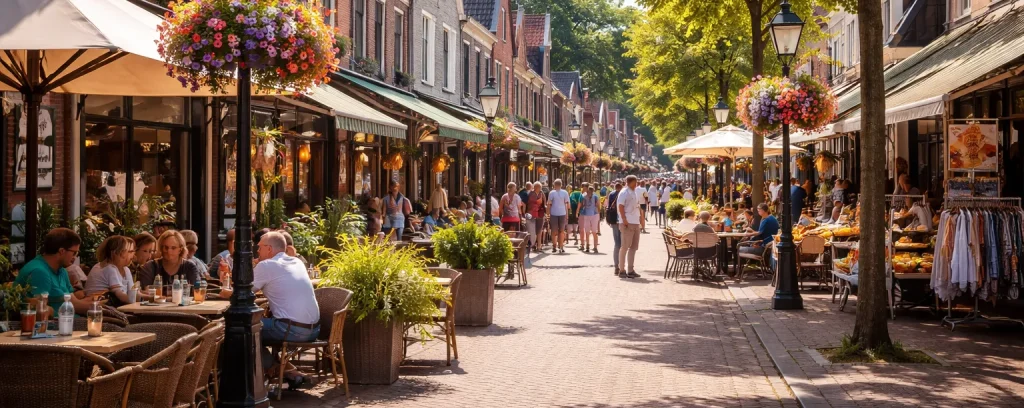 Gezellige winkelstraat in het centrum van Soest met terrassen en winkels.