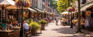 Gezellige winkelstraat in het centrum van Soest met terrassen en winkels.