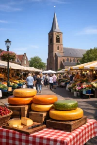 Drukke weekmarkt in Soest met kramen en bezoekers.