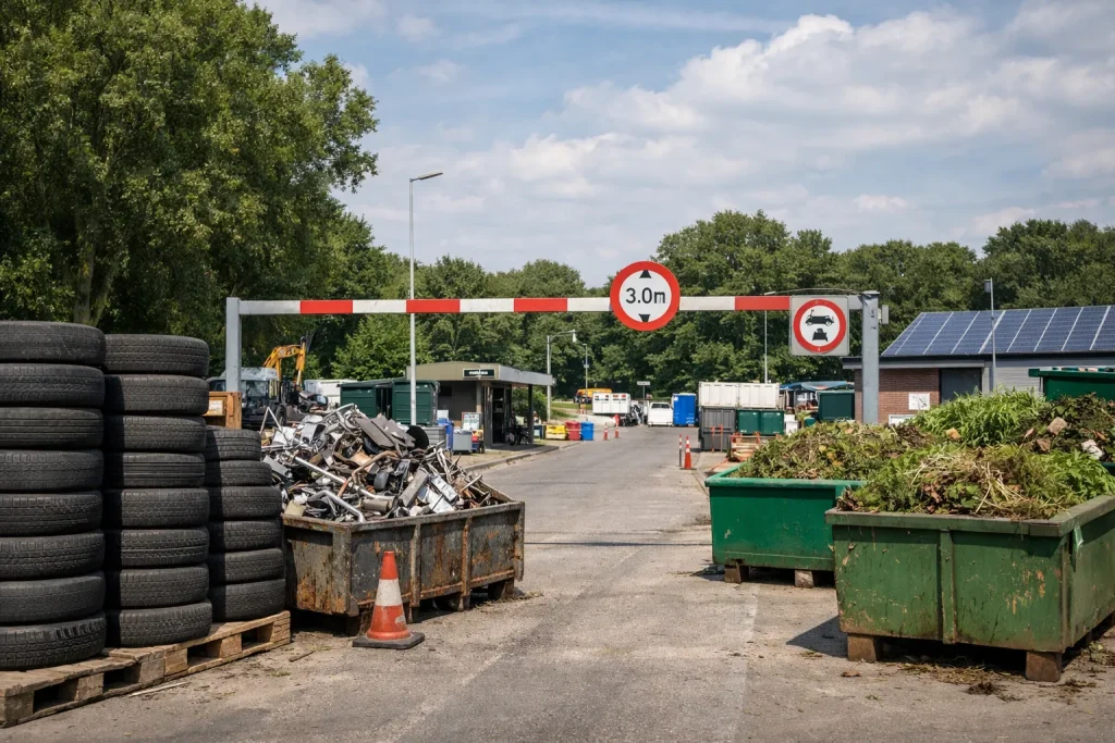 Ingang van een milieustraat in Soest met containers en afvalstromen